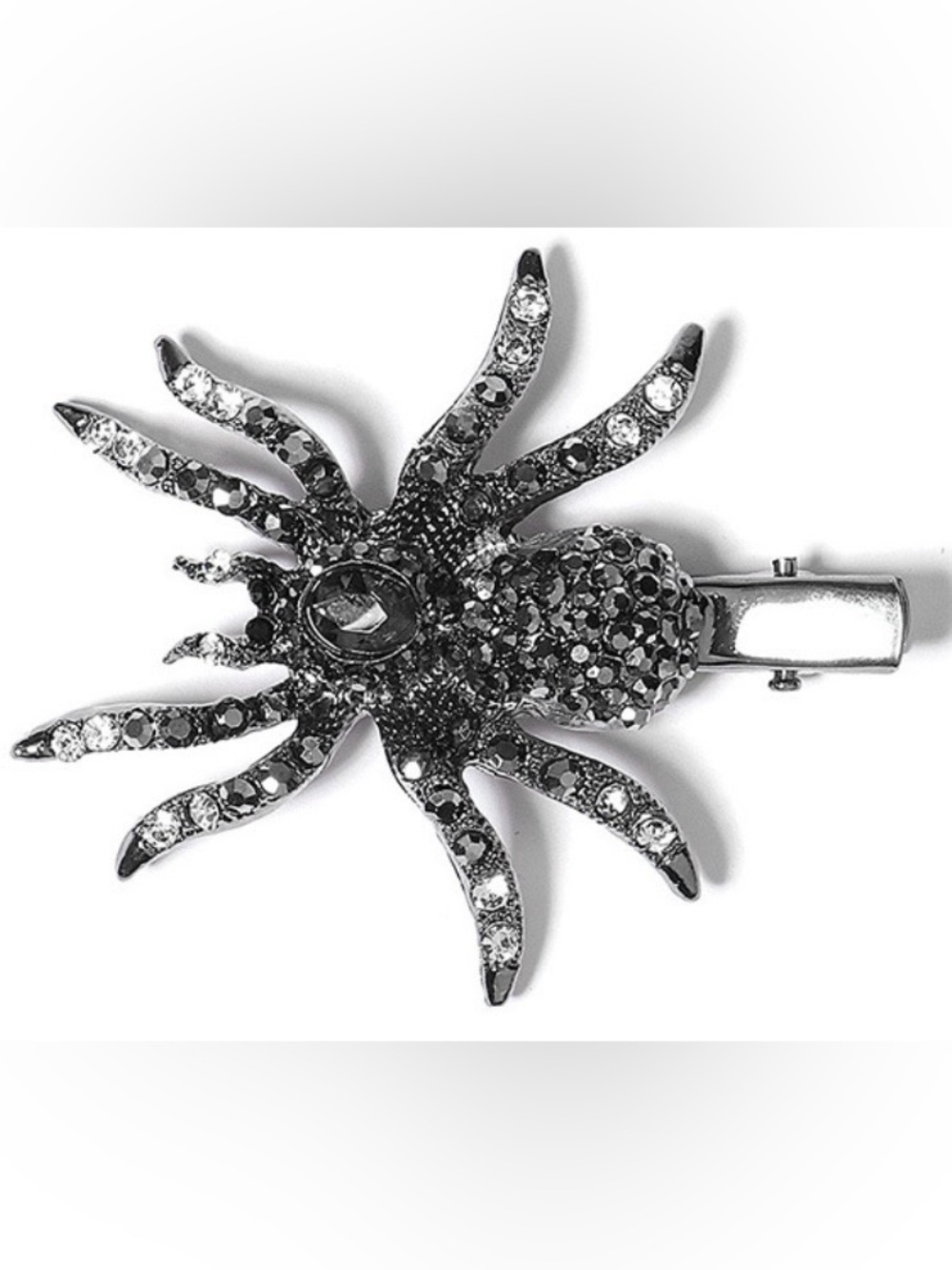 Rhinestone Spider Hair Clip Dark Silver Gothic Halloween Barrette Statement NEW